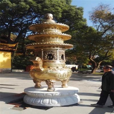 不銹鋼鎏金寺廟祭祀上香香爐雕塑