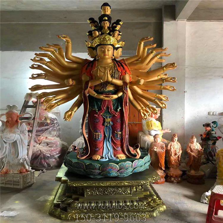 玻璃鋼彩繪景點寺廟供奉佛像千手觀音雕塑