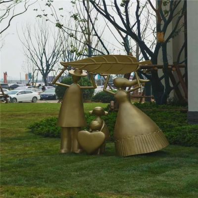 玻璃鋼噴漆仿銅親情一家人公園景觀小品