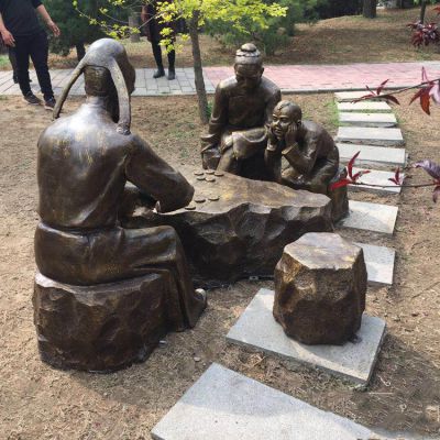 下棋，公園情景銅雕