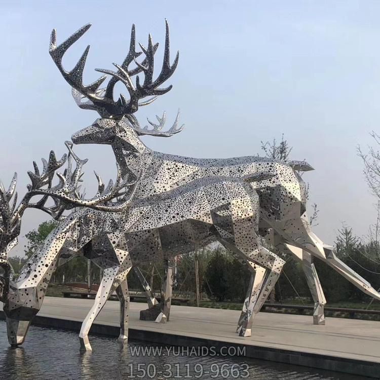 梅花鹿不銹鋼幾何園林抽象動物景觀雕塑