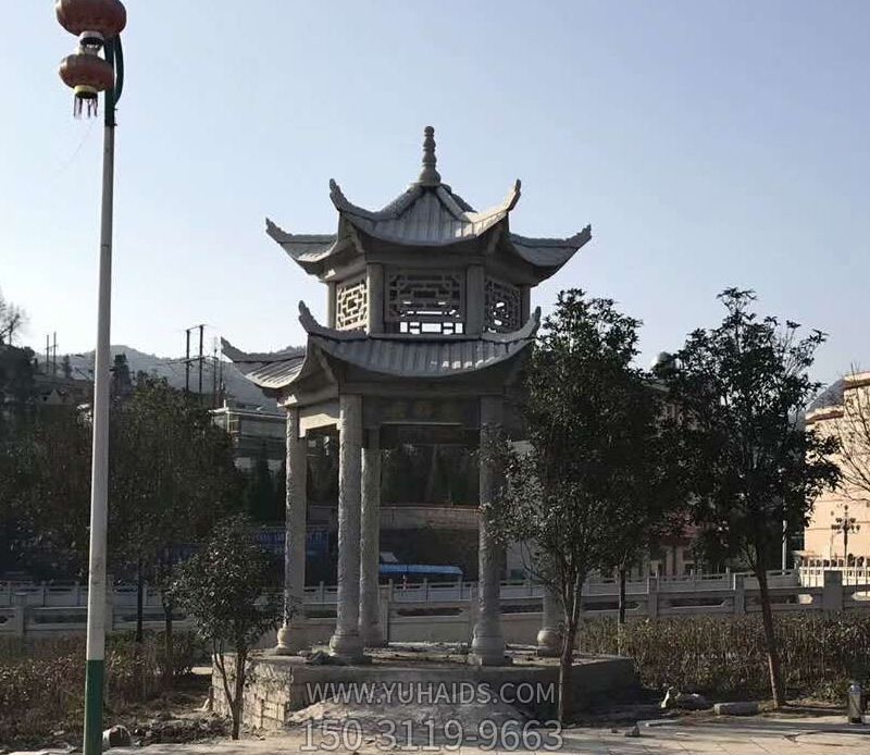 村莊戶外景觀雙層鏤空仿古建涼亭休息座椅石雕雕塑