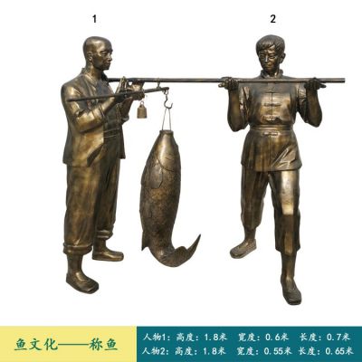 園林玻璃鋼仿銅漁文化稱(chēng)魚(yú)人物民俗小品