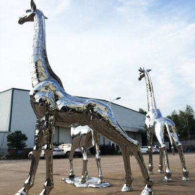 動物園景區(qū)不銹鋼鏡面大型抽象動物長頸鹿雕塑