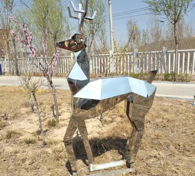 公園不銹鋼幾何鏡面梅花鹿雕塑