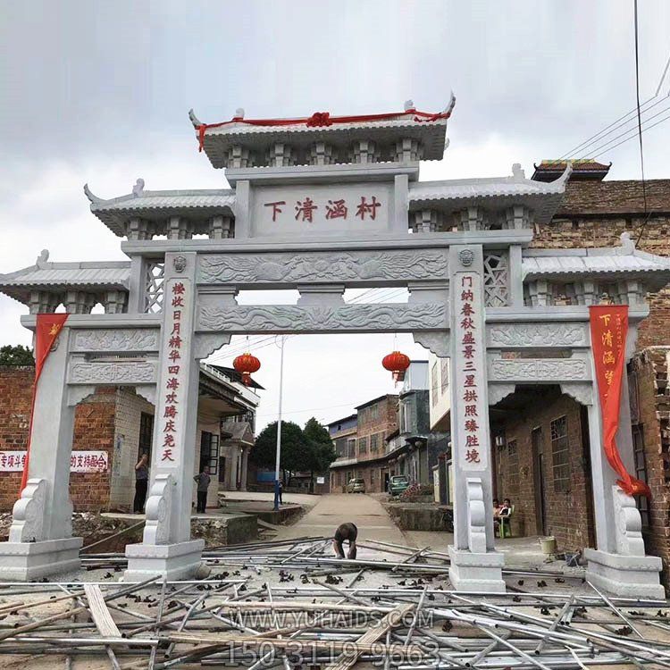 景區(qū)村莊石雕牌坊  芝麻白花崗巖石牌坊雕塑