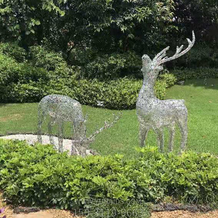 戶外公園不銹鋼鏤空照明抽象動(dòng)物梅花鹿雕塑