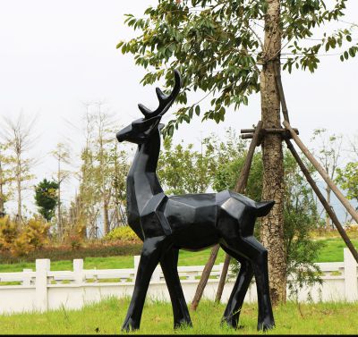 公園景區(qū)玻璃鋼幾何黑色梅花鹿雕塑