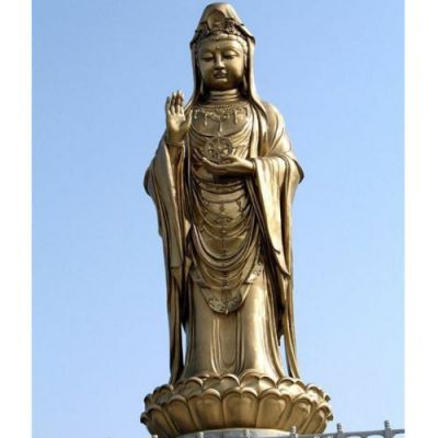 戶(hù)外寺廟型鑄銅噴金滴水觀音雕塑