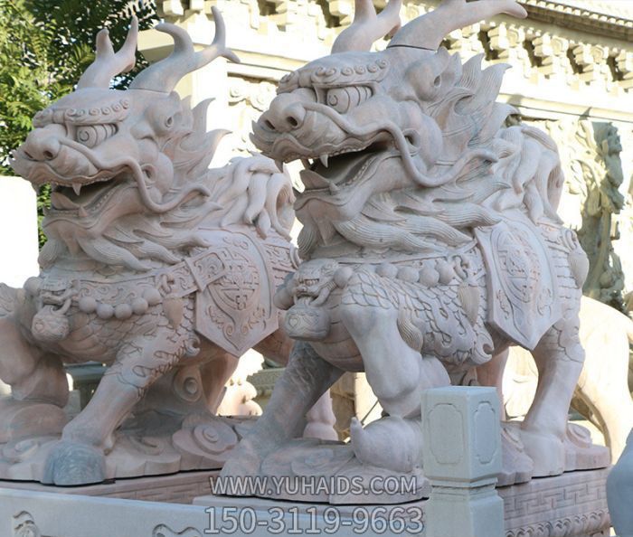 大理石石雕戶外景區(qū)大型神獸麒麟雕塑