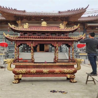 景區(qū)寺廟大殿門前擺放鑄銅八柱燒香香爐擺件