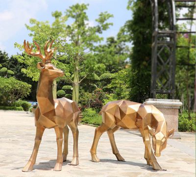 公園不銹鋼仿銅幾何鹿雕塑