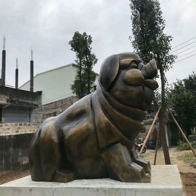 公園廣場創(chuàng)意玻璃鋼仿銅大型十二生肖動物豬